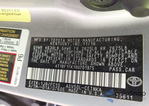 2017 Toyota Camry Le из США, поврежденный, VIN 4T1BF1FK1HU701975